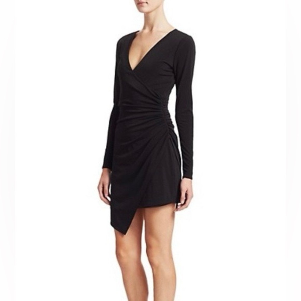 Cinq à Sept Coralie Mini Black Wrap Dress Ruched Asymmetric Size Small MSRP $345